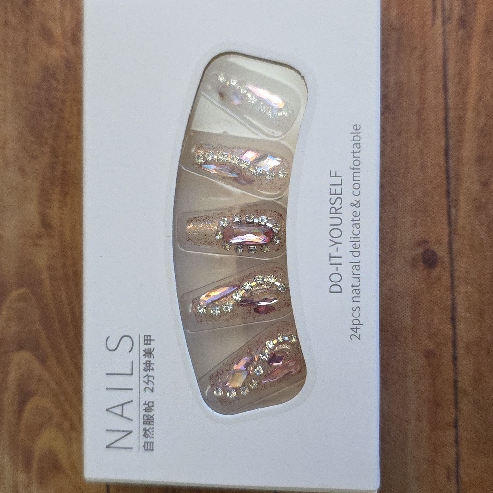 Glitter Rhineston Press On Nails Do-It-Yourself Pink Natural Delicate